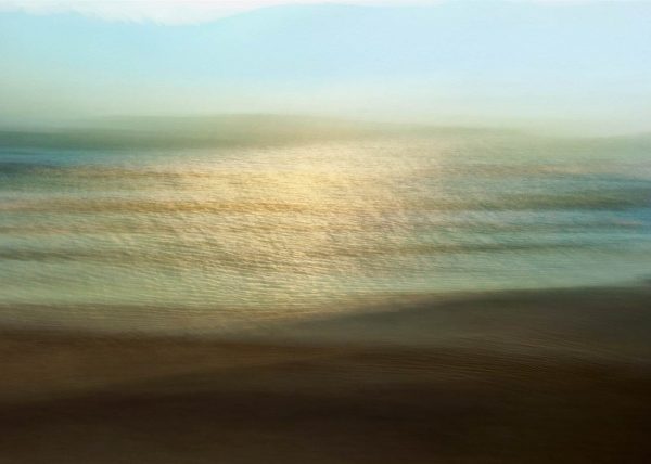 Curl Curl Lagoon Soft greens gold pastel blue photographic impressionism seascape landscape karen visser artist